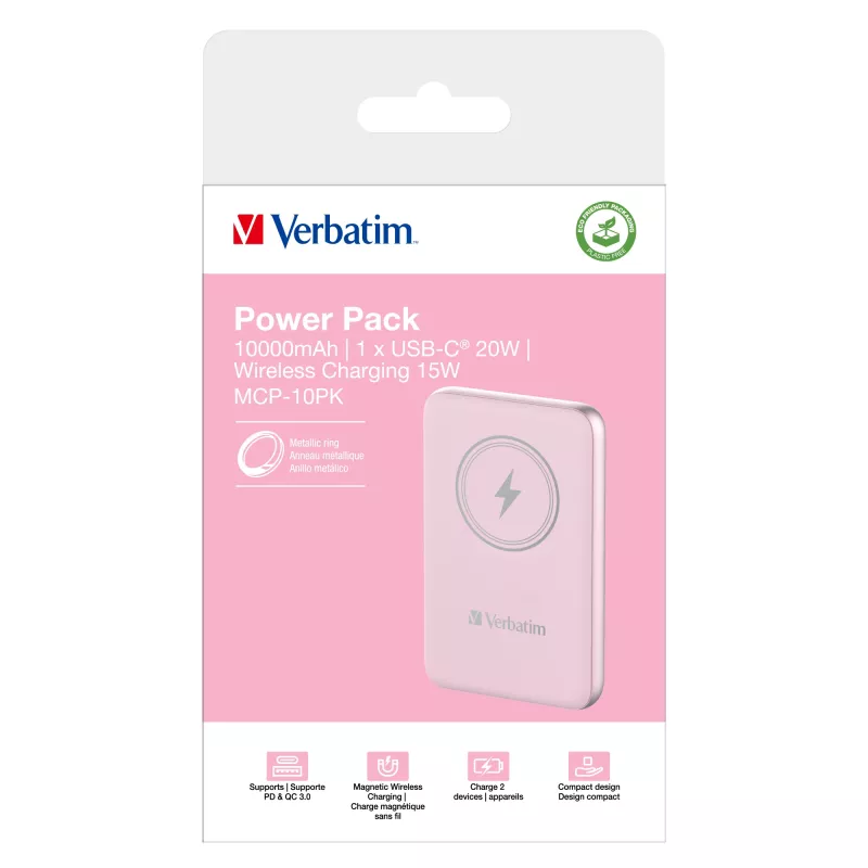Verbatim Charge 'n' Go magnetische draadloze powerbank 10000mAh roze