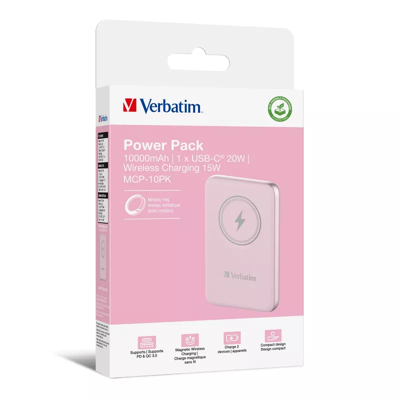 Verbatim Charge 'n' Go magnetische draadloze powerbank 10000mAh roze