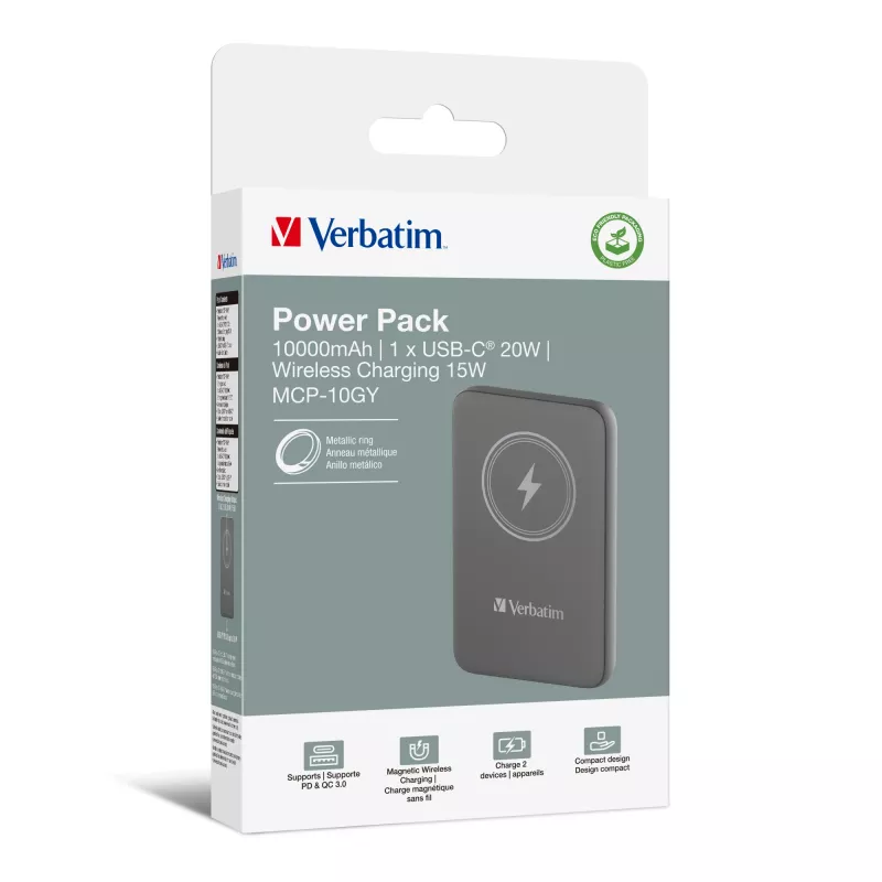 Verbatim Charge 'n' Go magnetische draadloze powerbank 10000mAh grijs