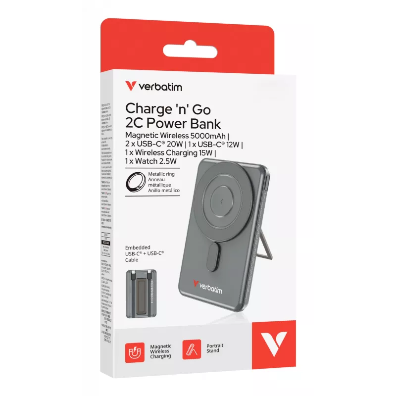 Verbatim Charge'n'Go 2C powerbank 5000 mAh grijs