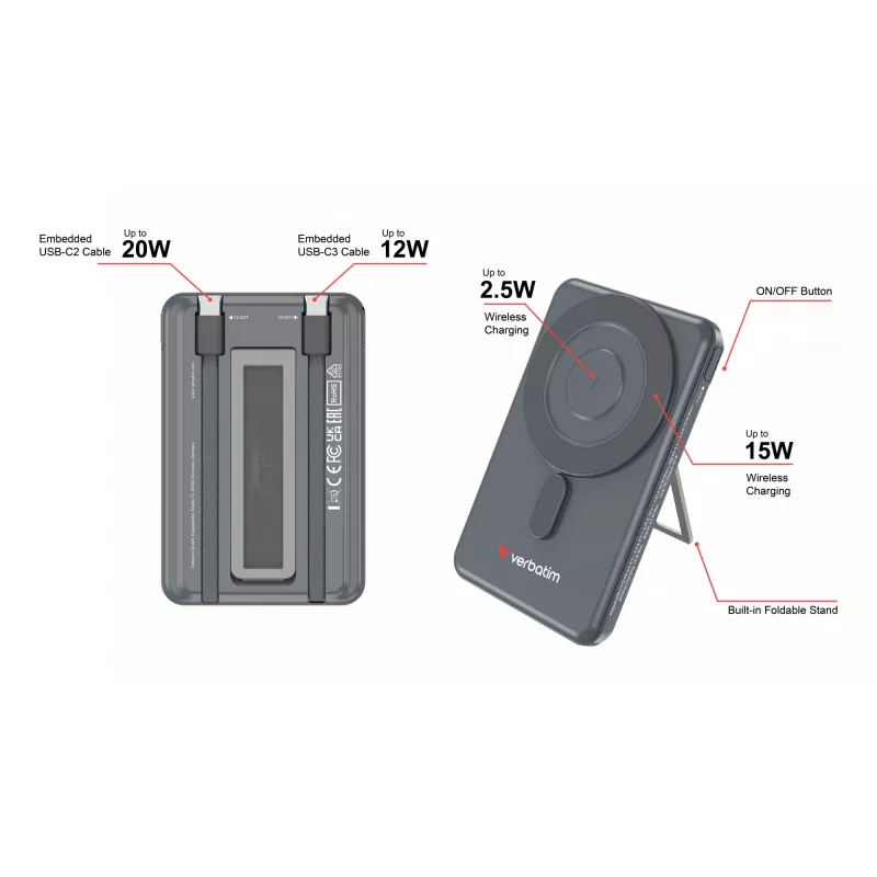 Verbatim Charge'n'Go 2C powerbank 5000 mAh grijs