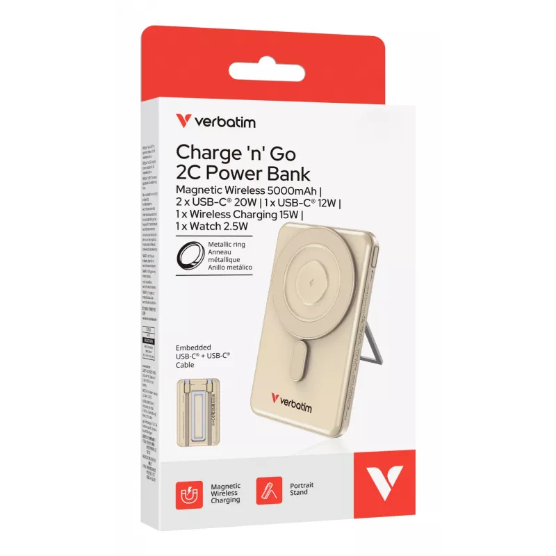 Verbatim Charge'n'G0 2C powerbank 5000 mAh goud
