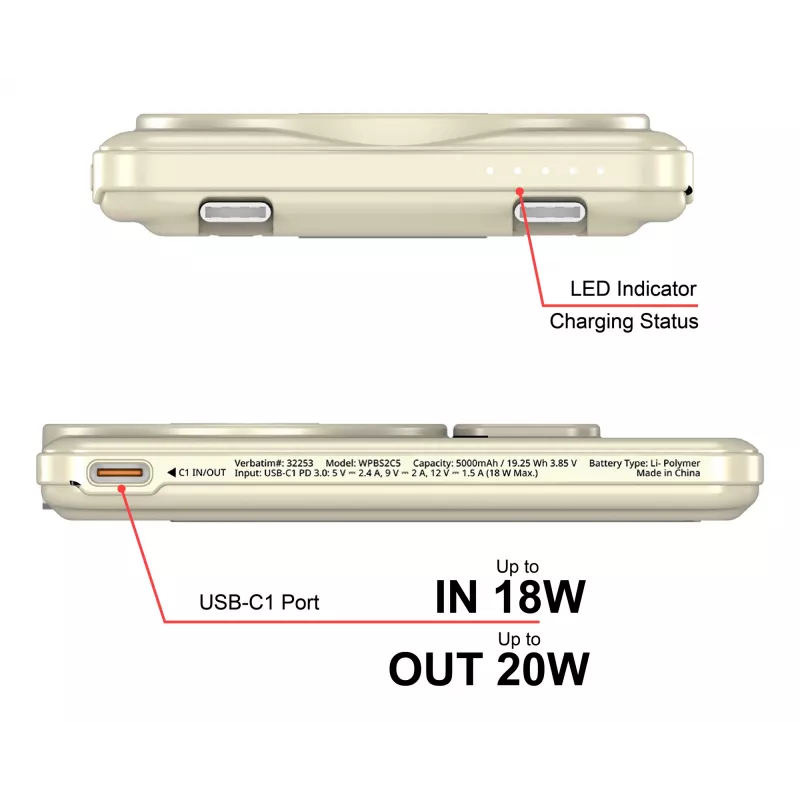 Verbatim Charge'n'G0 2C powerbank 5000 mAh goud