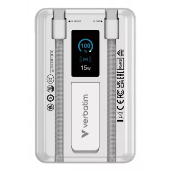 Verbatim Charge'n'Go 2C & display powerbank 10000 mAh zilver