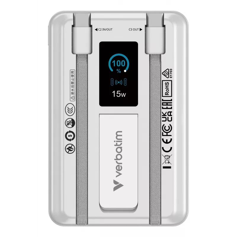 Verbatim Charge'n'Go 2C & display powerbank 10000 mAh zilver