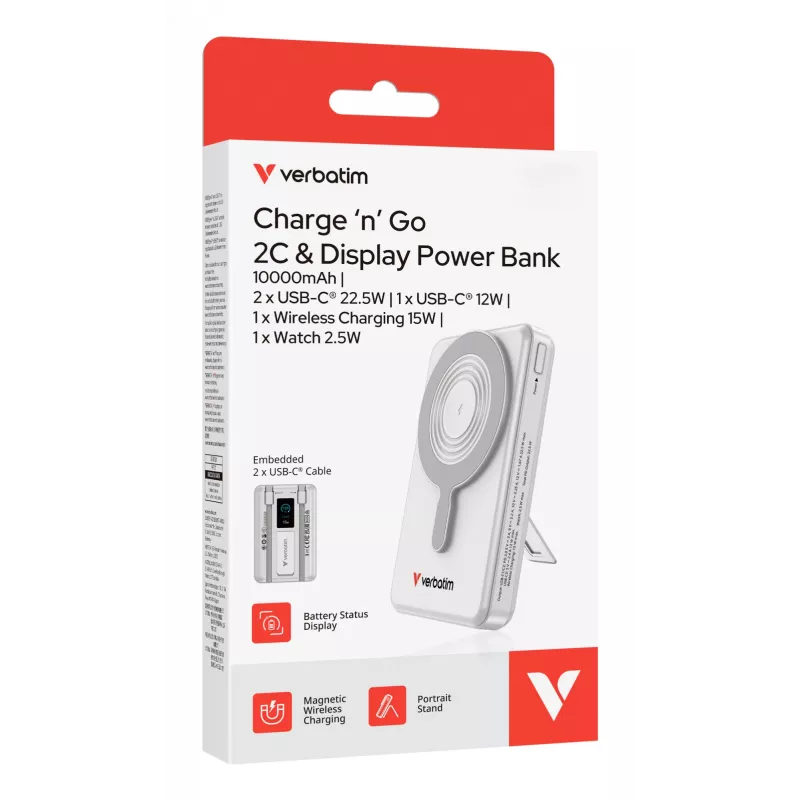 Verbatim Charge'n'Go 2C & display powerbank 10000 mAh zilver