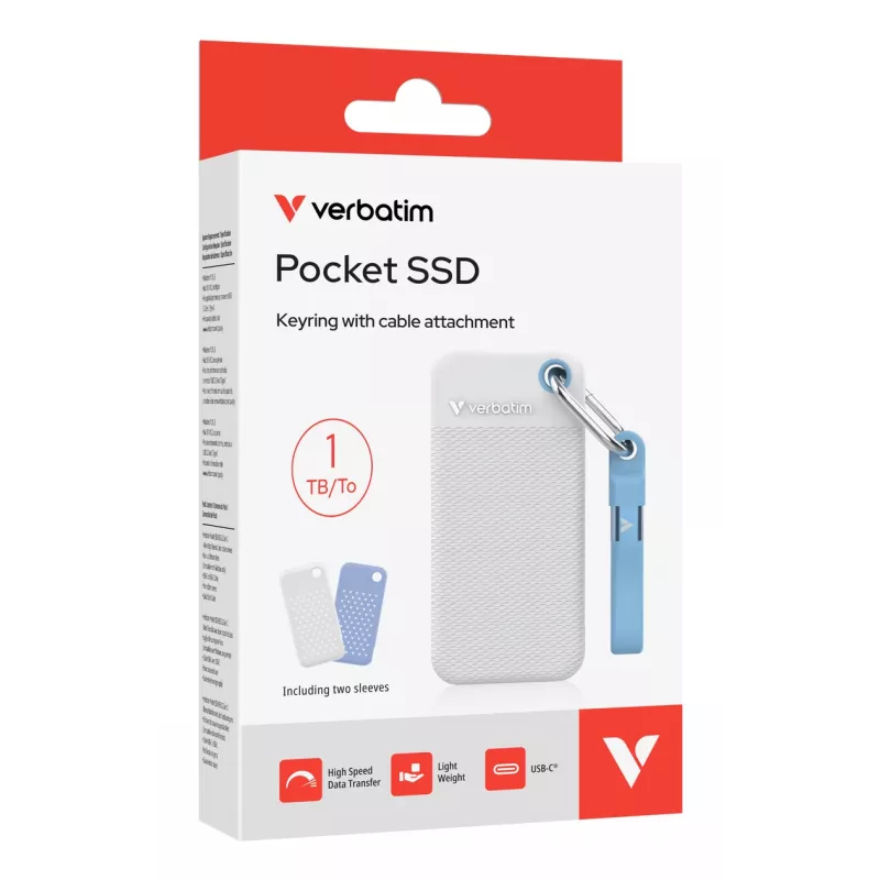 Verbatim Pocket SSD USB 3.2 Gen 2 1 TB wit/lichtblauw incl. twee rubberhoezen