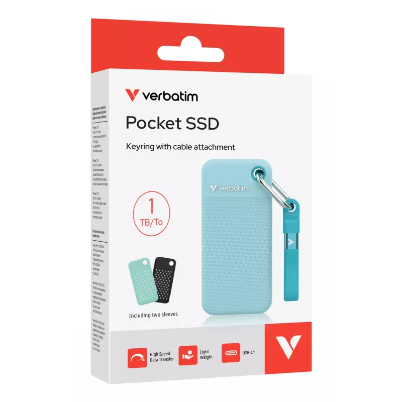 Verbatim Pocket SSD USB 3.2 Gen 2 1 TB Polar Blue incl. twee rubberhoezen