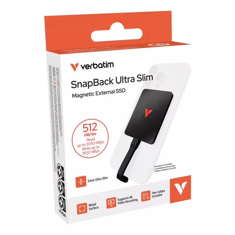 Verbatim SnapBack ultra slanke SSD 512GB USB Type-C USB 3.2 Gen 2x2 zwart