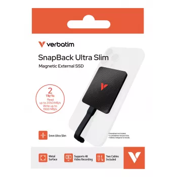 Verbatim SnapBack Ultra slanke SSD 2TB USB Type-C USB 3.2 Gen 2x2 zwart