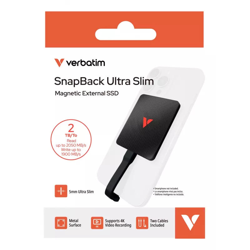 Verbatim SnapBack Ultra slanke SSD 2TB USB Type-C USB 3.2 Gen 2x2 zwart