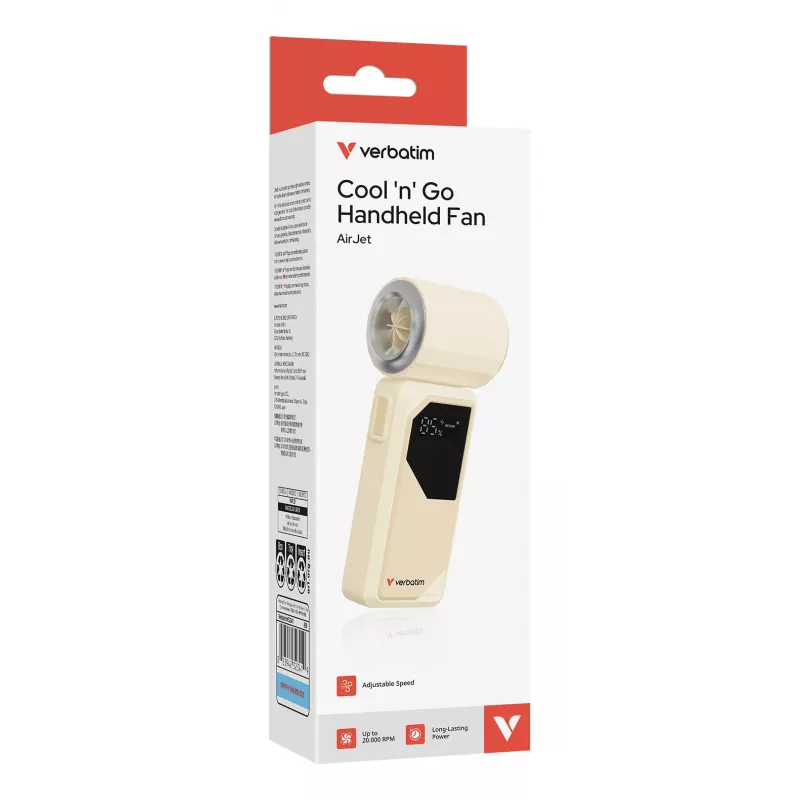 Verbatim Cool’n’Go AirJet handventilator wit/zilver, zilver, wit, handventilator, 1 st., 6 W, lithium-ion (Li-Ion), 3,7 V
