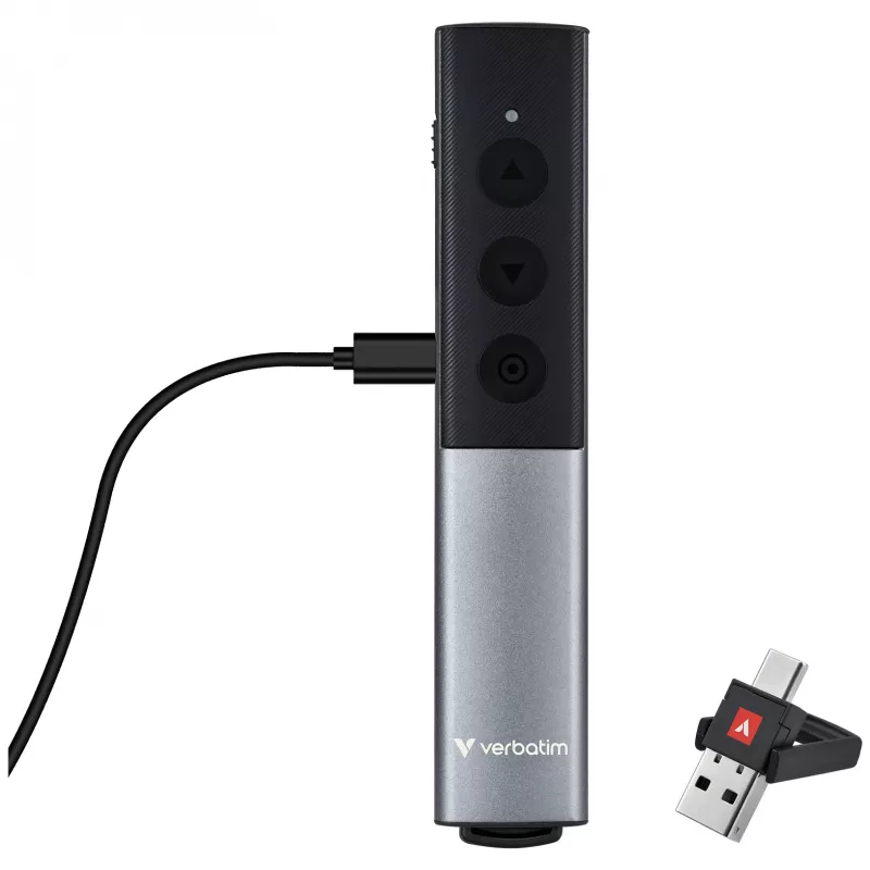 Verbatim Agenda draadloze presenter met rode laserpointer, RF, USB, 100 m, zwart, zilver