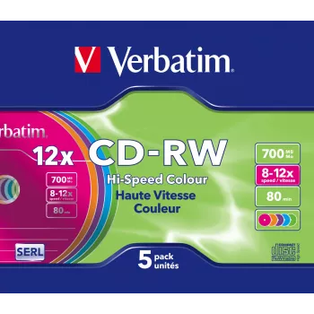 Verbatim CD-RW Colour 12x 700 MB 5 stuks