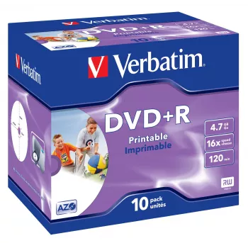 Verbatim DVD+R Wide Inkjet Printable ID Brand, DVD+R, 120 mm, bedrukbaar, jewel case, 10 st., 4,7 GB