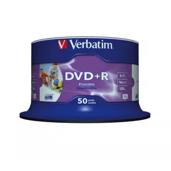 Verbatim DVD+R Wide Inkjet Printable No ID Brand, DVD+R, 120 mm, bedrukbaar, spindel, 50 st., 4,7 GB