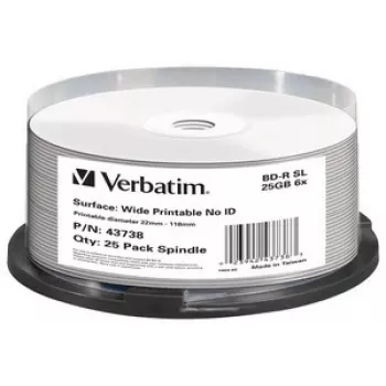 Verbatim BD-R SL 25GB 6x Wide Printable 25-spindel - No ID Brand
