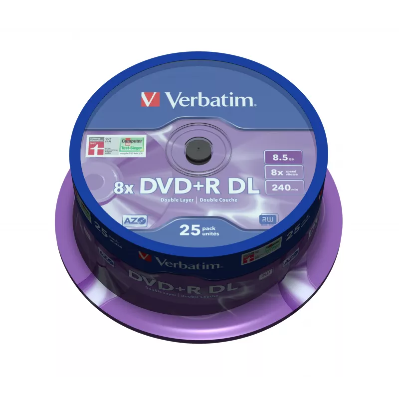 Verbatim DVD+R Double Layer 8x mat zilver 25-spindel