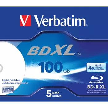 Verbatim BD-R XL 100GB* 4x Wide Inkjet Printable 5 stuks Jewel Case
