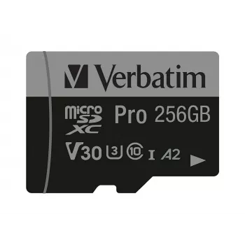 Verbatim Pro U3 256GB Micro SDXC-kaart, 256 GB, MicroSDXC, Class 10, UHS-I, 100 MB/s, 90 MB/s