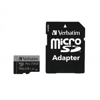 Verbatim Pro U3 256GB Micro SDXC-kaart, 256 GB, MicroSDXC, Class 10, UHS-I, 100 MB/s, 90 MB/s