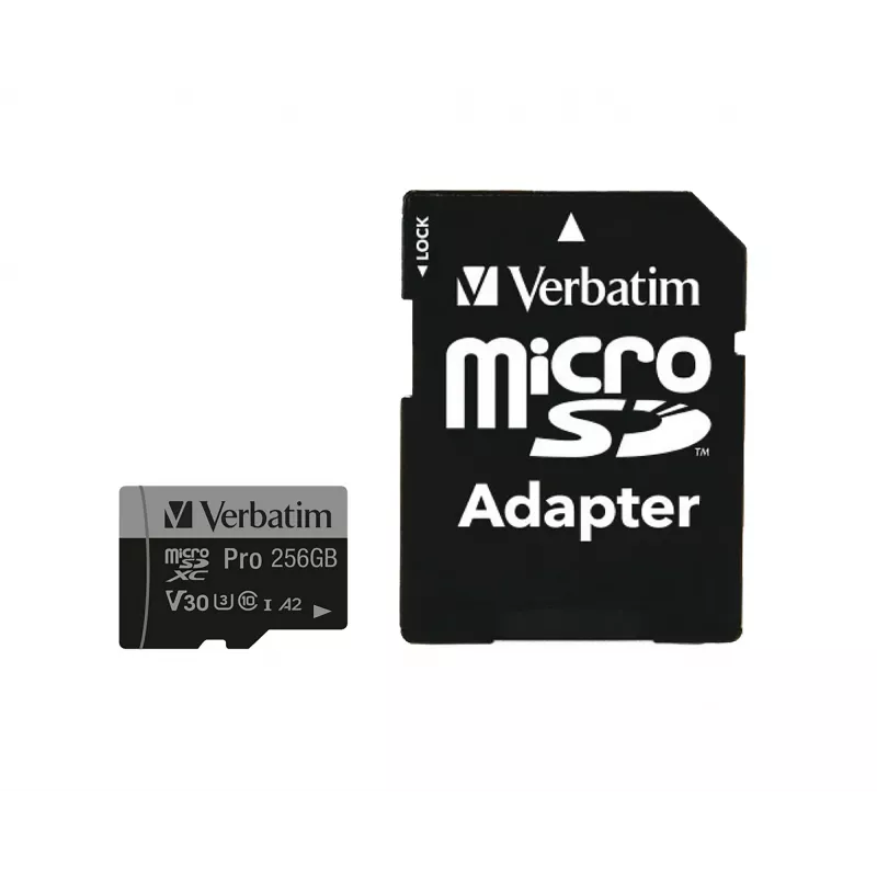 Verbatim Pro U3 256GB Micro SDXC-kaart, 256 GB, MicroSDXC, Class 10, UHS-I, 100 MB/s, 90 MB/s