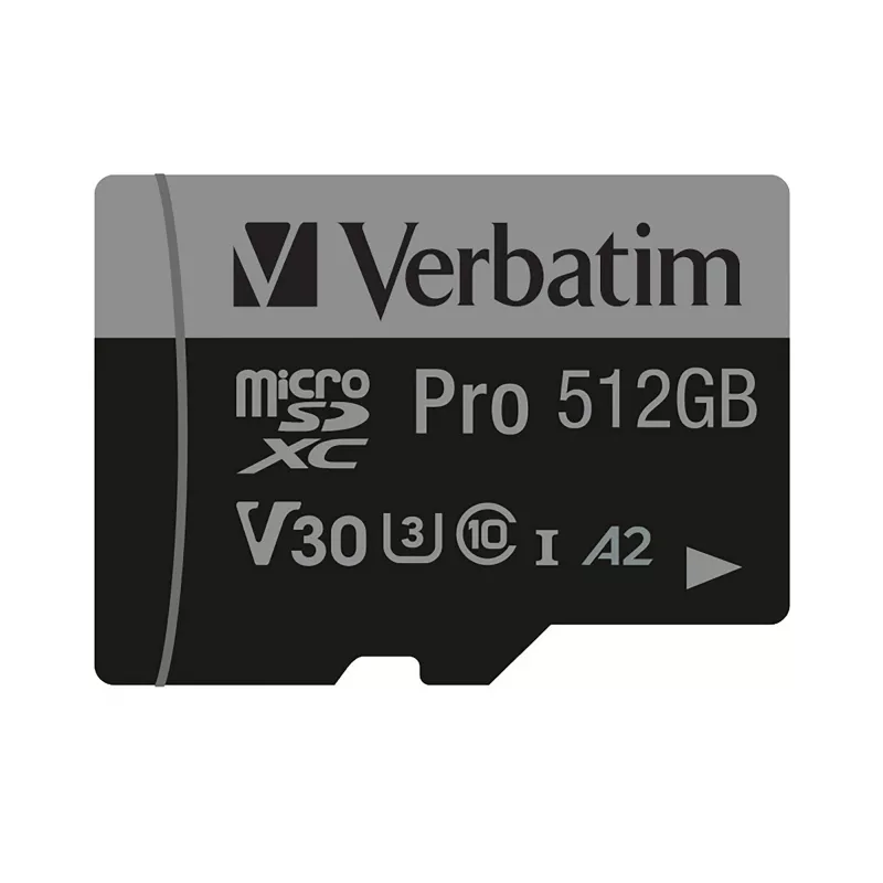 Verbatim Pro U3 512GB Micro SDXC-kaart, 512 GB, MicroSDXC, Class 10, UHS-I, 100 MB/s, 90 MB/s