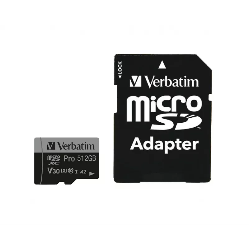 Verbatim Pro U3 512GB Micro SDXC-kaart, 512 GB, MicroSDXC, Class 10, UHS-I, 100 MB/s, 90 MB/s