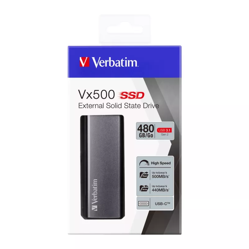 Verbatim Vx500 externe SSD USB 3.1 Gen 2 480 GB, 480 GB, USB Type-C, 3.2 Gen 2 (3.1 Gen 2), 500 MB/s, zilver