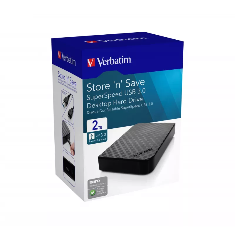 Verbatim Store 'n' Save 2TB USB 3.0, 2 TB, 3.2 Gen 1 (3.1 Gen 1), zwart