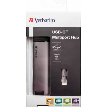 Verbatim 49141 laptop-dock/poortreplicator USB 3.2 Gen 1 (3.1 Gen 1) Type-C zwart, zilver