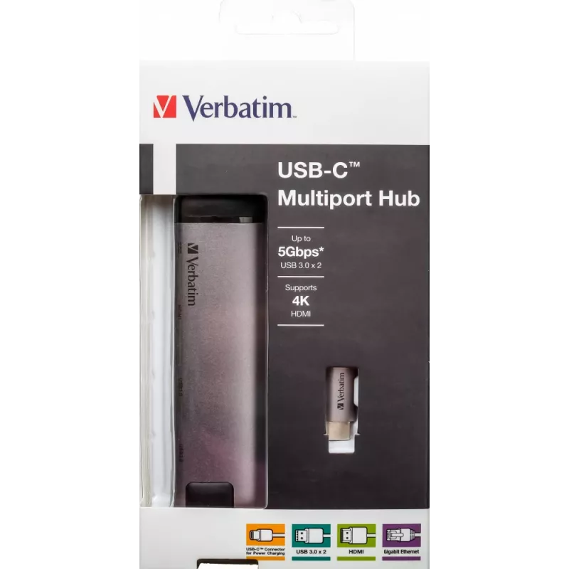 Verbatim 49141 laptop-dock/poortreplicator USB 3.2 Gen 1 (3.1 Gen 1) Type-C zwart, zilver
