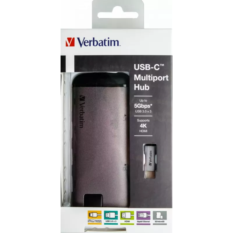 Verbatim 49142 laptop-dock/poortreplicator USB 3.2 Gen 1 (3.1 Gen 1) Type-C zwart, zilver