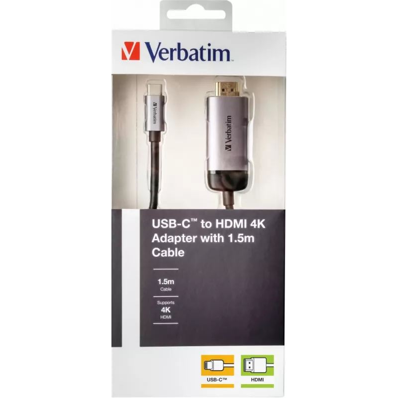 Verbatim 49144 videokabel-adapter 1,5 m USB Type-C HDMI zwart, zilver