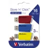 Verbatim Store 'n' Click - USB 2.0-station 3.2 GEN1 - 3x16 GB - rood/blauw/geel
