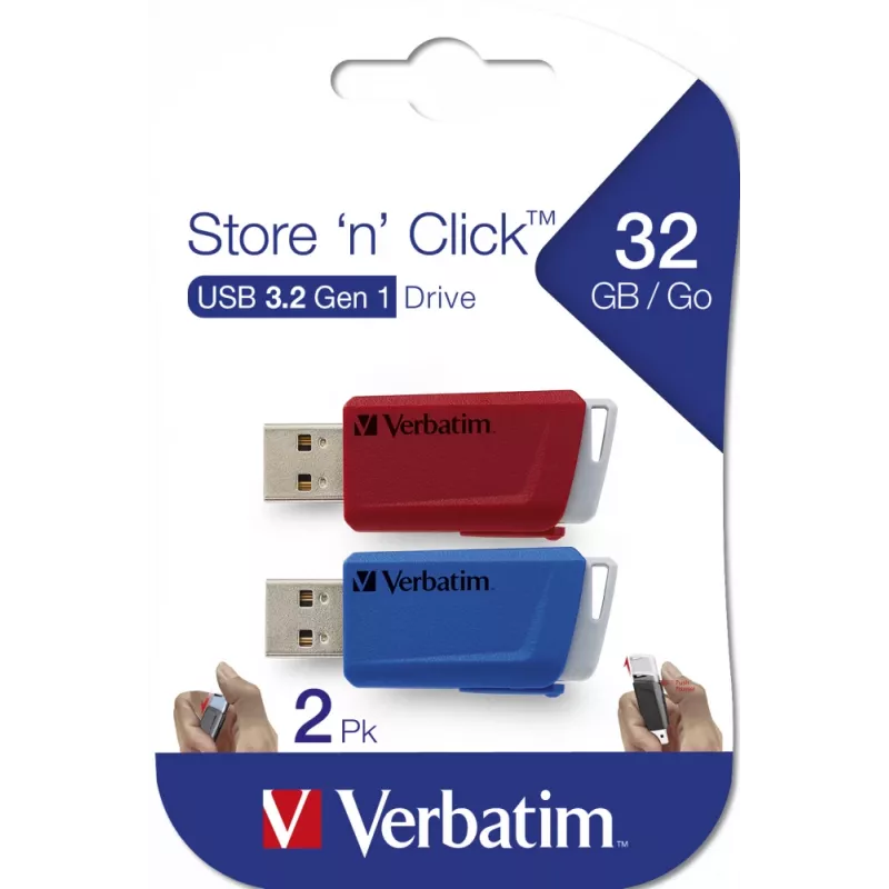 Verbatim Store 'n' Click - USB-station 2.0 (3.2 GEN1) - 2x32 GB - rood/blauw
