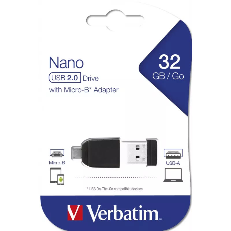 Verbatim Nano - USB 2.0-station met micro-USB-adapter 32 GB - zwart