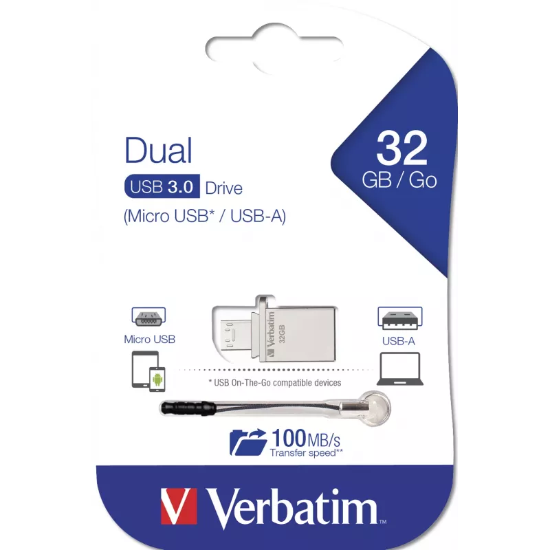 Verbatim Store 'n' Go OTG micro-USB-stick 32 GB USB Type-A / micro-USB 3.2 Gen 1 (3.1 Gen 1) zilver