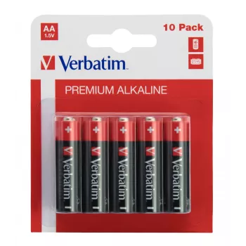 Verbatim AA alkalinebatterijen, wegwerpbatterij, AA, alkaline, 1,5 V, 10 stuks, zwart, rood