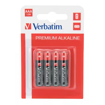 Verbatim AAA 4 blisterverpakking alkalinebatterijen, wegwerpbatterij, AAA, alkaline, 1,5 V, 4 stuks, veelkleurig