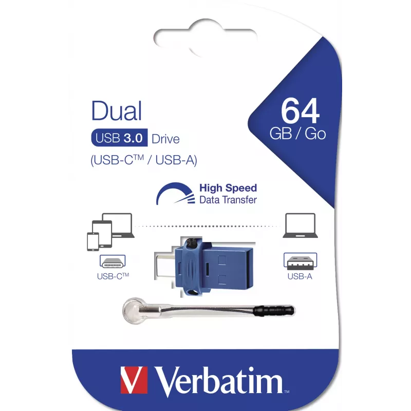 Verbatim Dual - USB 3.0-stick 64 GB - USB-C / USB-A - blauw