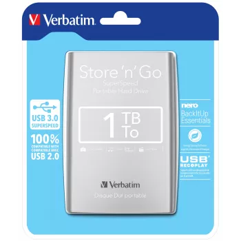 Verbatim Store 'n' Go USB 3.0 draagbare harde schijf 1TB zilver
