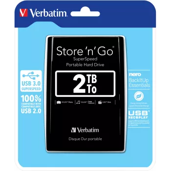 Verbatim Store 'n' Go USB 3.0 draagbare harde schijf 2 TB zwart, 2 TB, 3.2 Gen 1 (3.1 Gen 1), 5400 RPM, zwart
