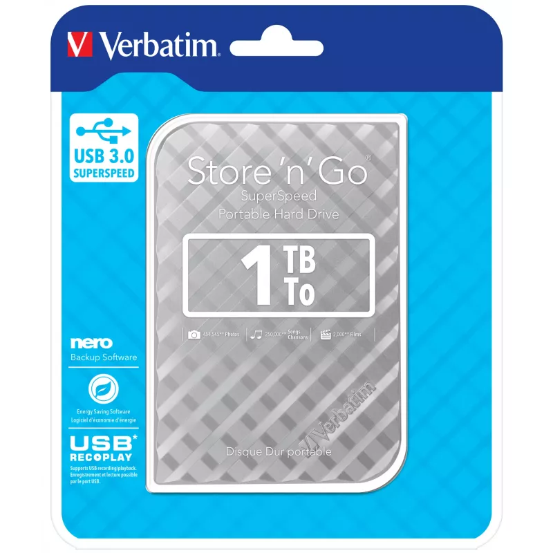 Verbatim Store 'n' Go USB 3.0 harde schijf 1TB zilver