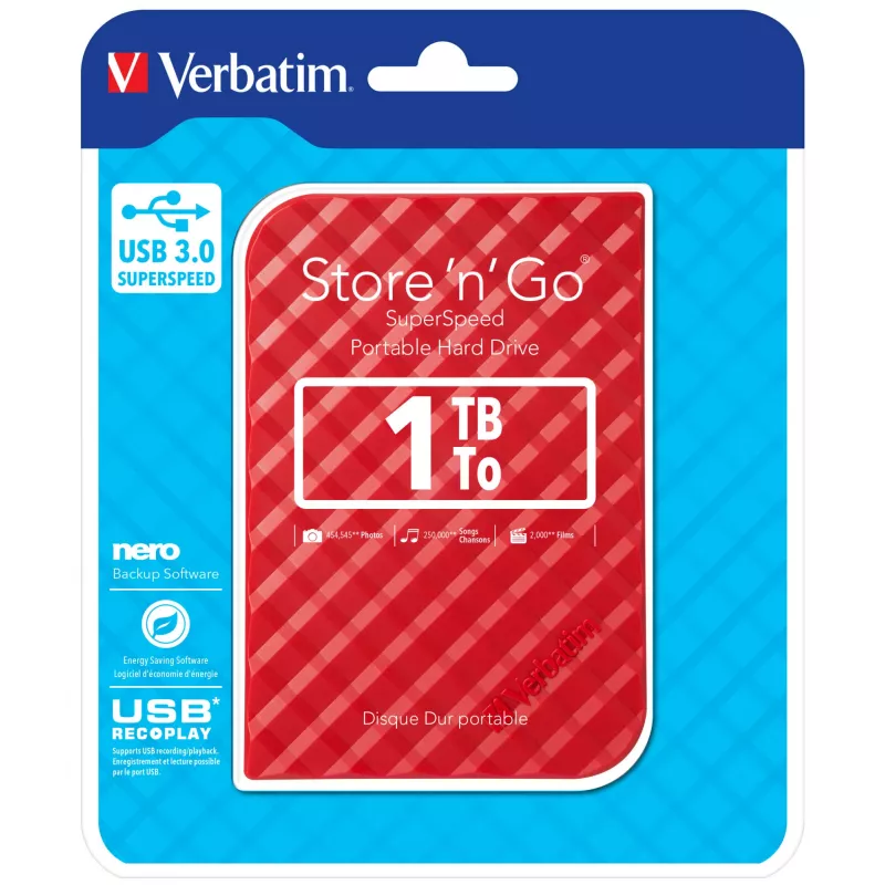 Verbatim Store 'n' Go USB 3.0 harde schijf 1 TB rood