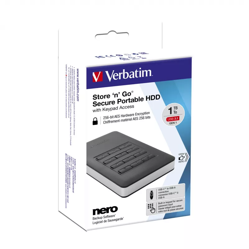 Verbatim Store 'n' Go Secure draagbare HDD met toetsenbordtoegang 2TB
