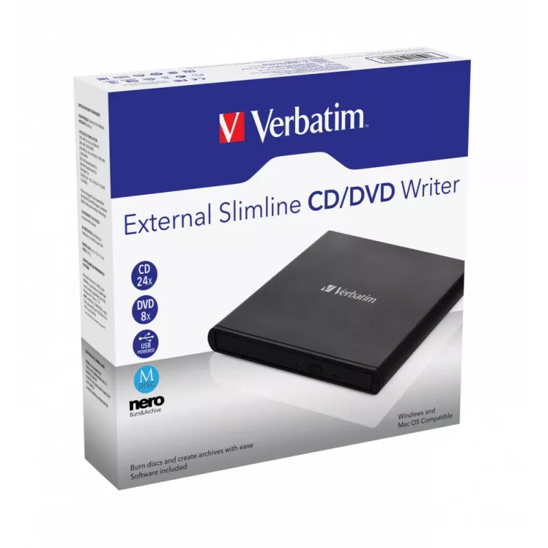 Verbatim External Slimline cd/dvd-brander optisch station DVD±RW zwart