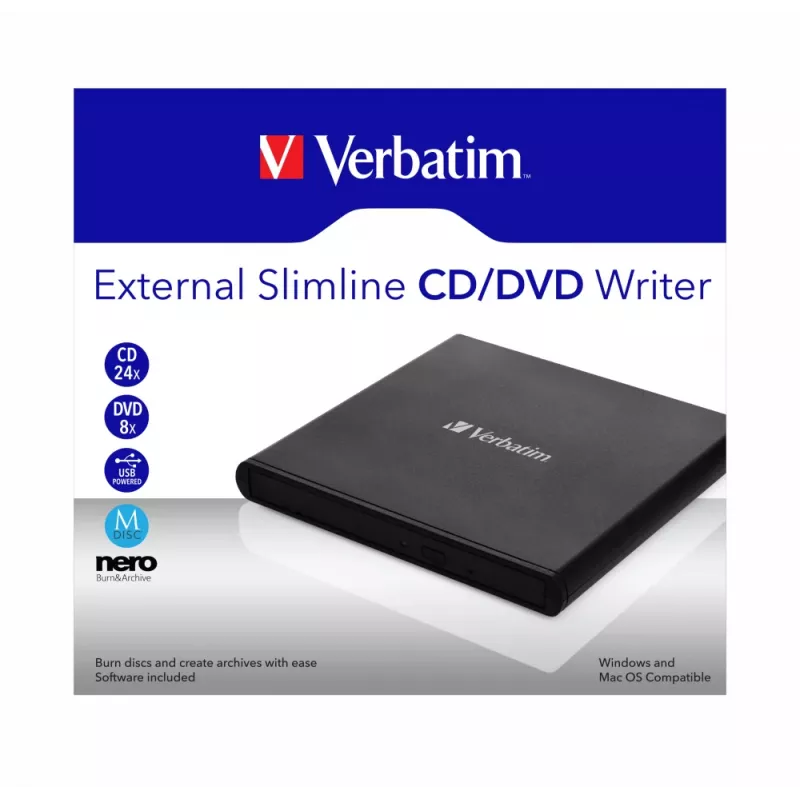 Verbatim External Slimline cd/dvd-brander optisch station DVD±RW zwart