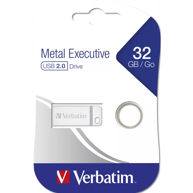 Verbatim Metal Executive - USB-stick 32 GB - zilver, 32 GB, USB Type-A, 2.0, capless, 3.6 g, zilver