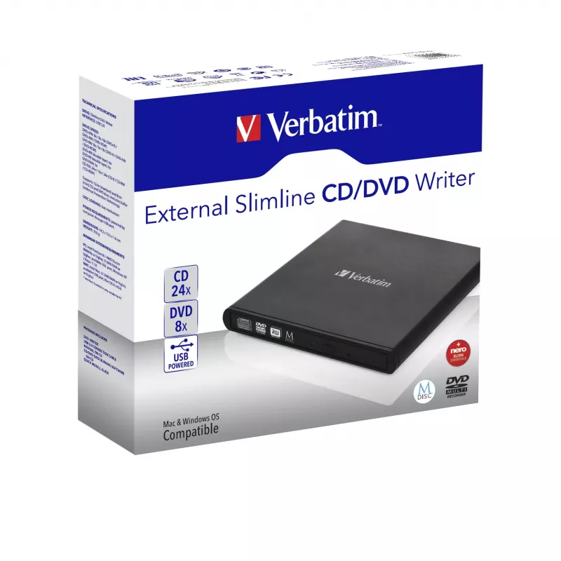 Verbatim Slimline CD/DVD optisch station DVD-RW zwart
